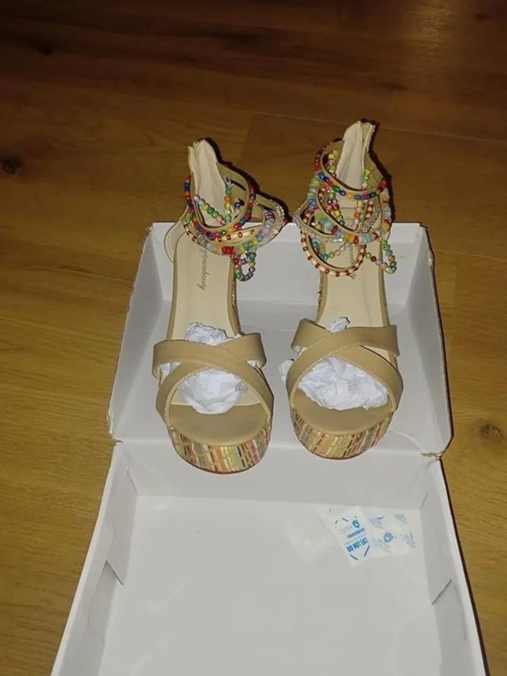 NWT Luxury Boho Beaded Wedge Sandals Colorful Platform Woven Summer Heels